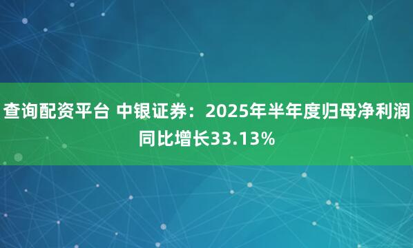 查询配资平台 中银证券：2025年半年度归母净利润同比增长33.13%