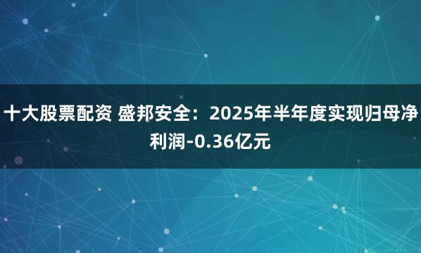 十大股票配资 盛邦安全：2025年半年度实现归母净利润-0.36亿元