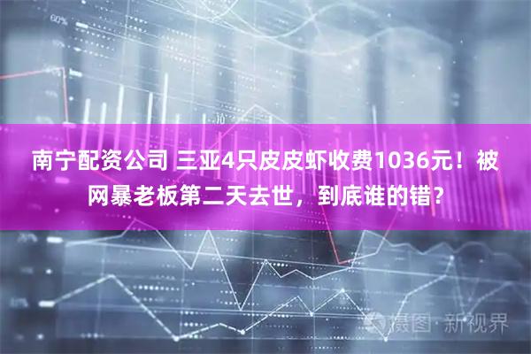 南宁配资公司 三亚4只皮皮虾收费1036元！被网暴老板第二天去世，到底谁的错？